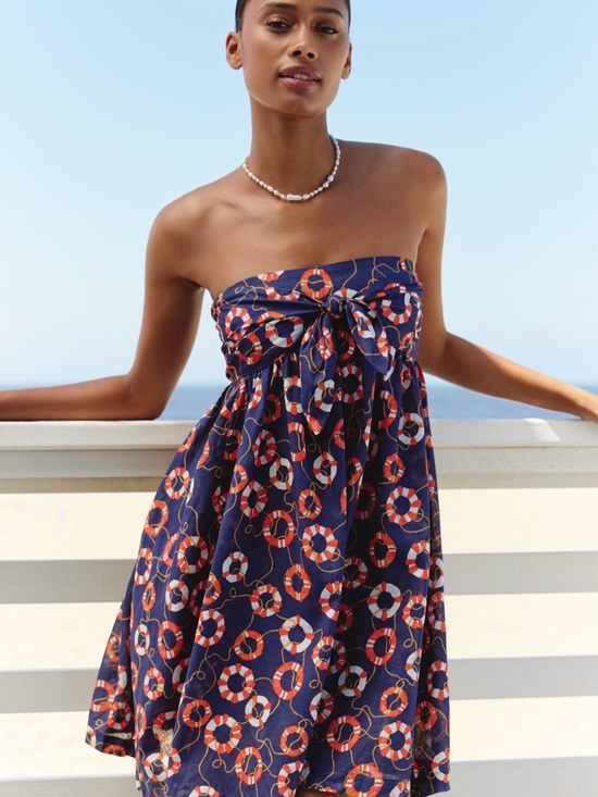 Celandine Dresses & Skirts - Strapless Navy Lifesaver Print Tie-Front Dress